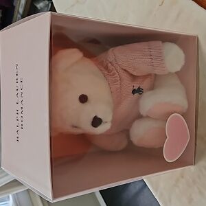 Ralph Laure Romance Teddy Bear white with pink polo sweater